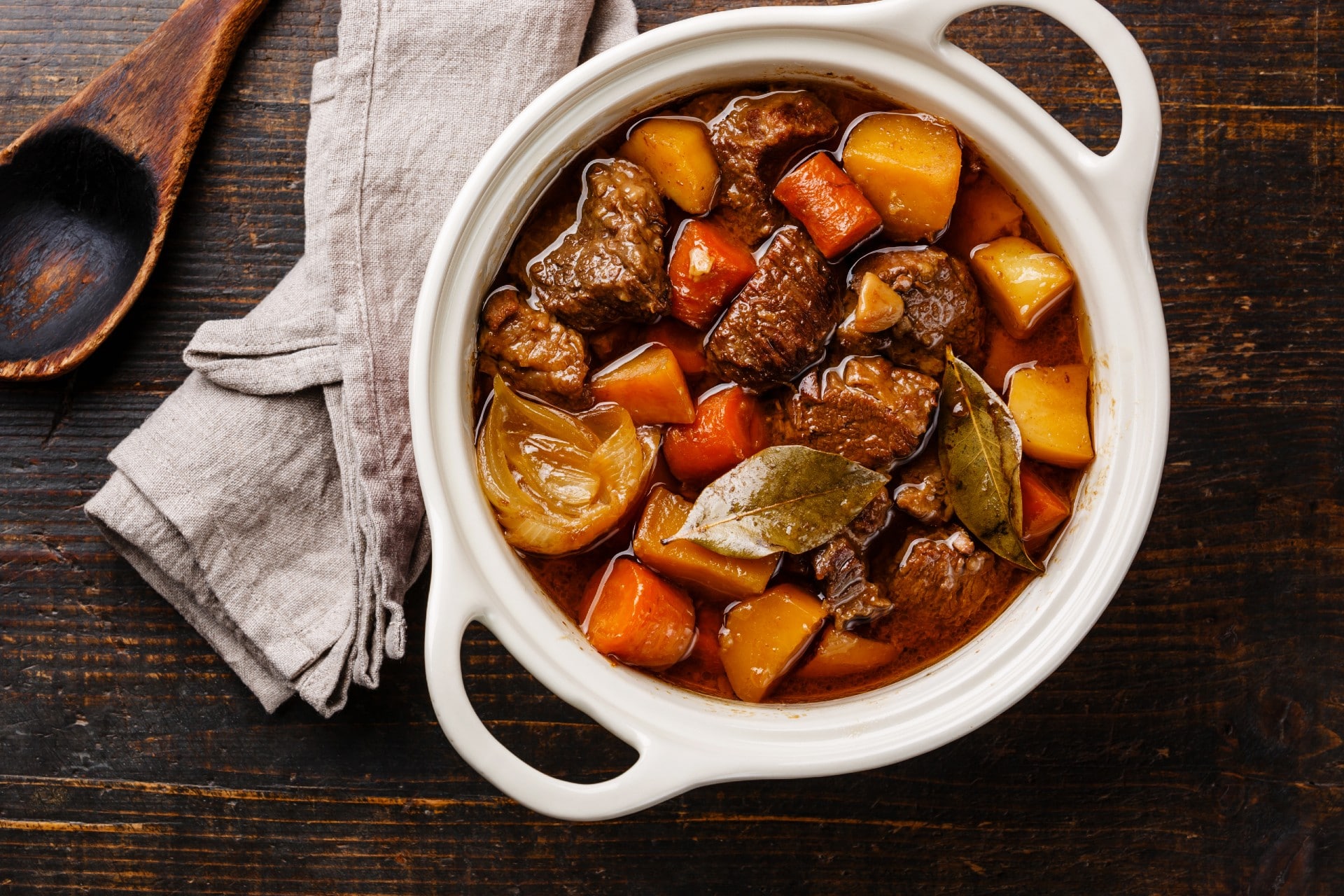 pot of beef stew in a bowl