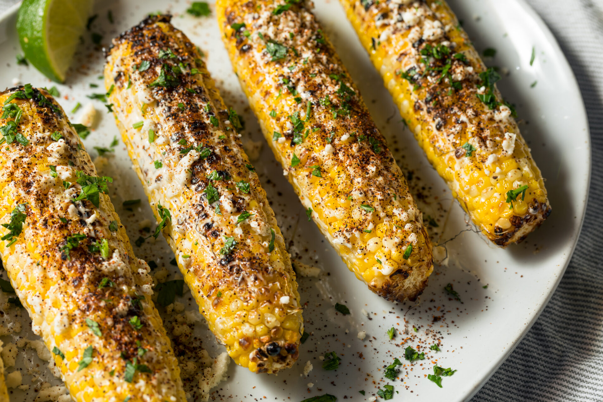Mexican street-style grilled corn on the cob