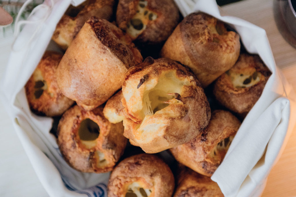 cheddar popovers in a basket