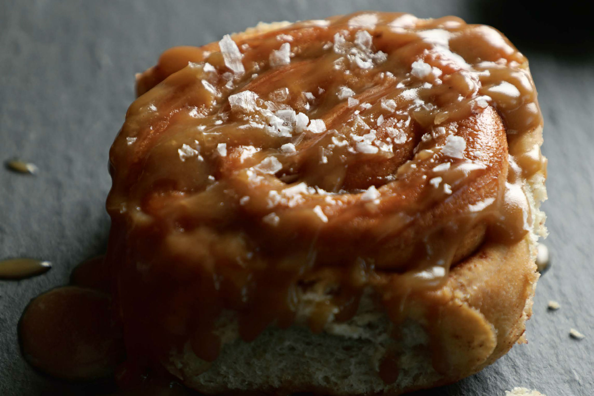 cinnamon bun with salted caramel