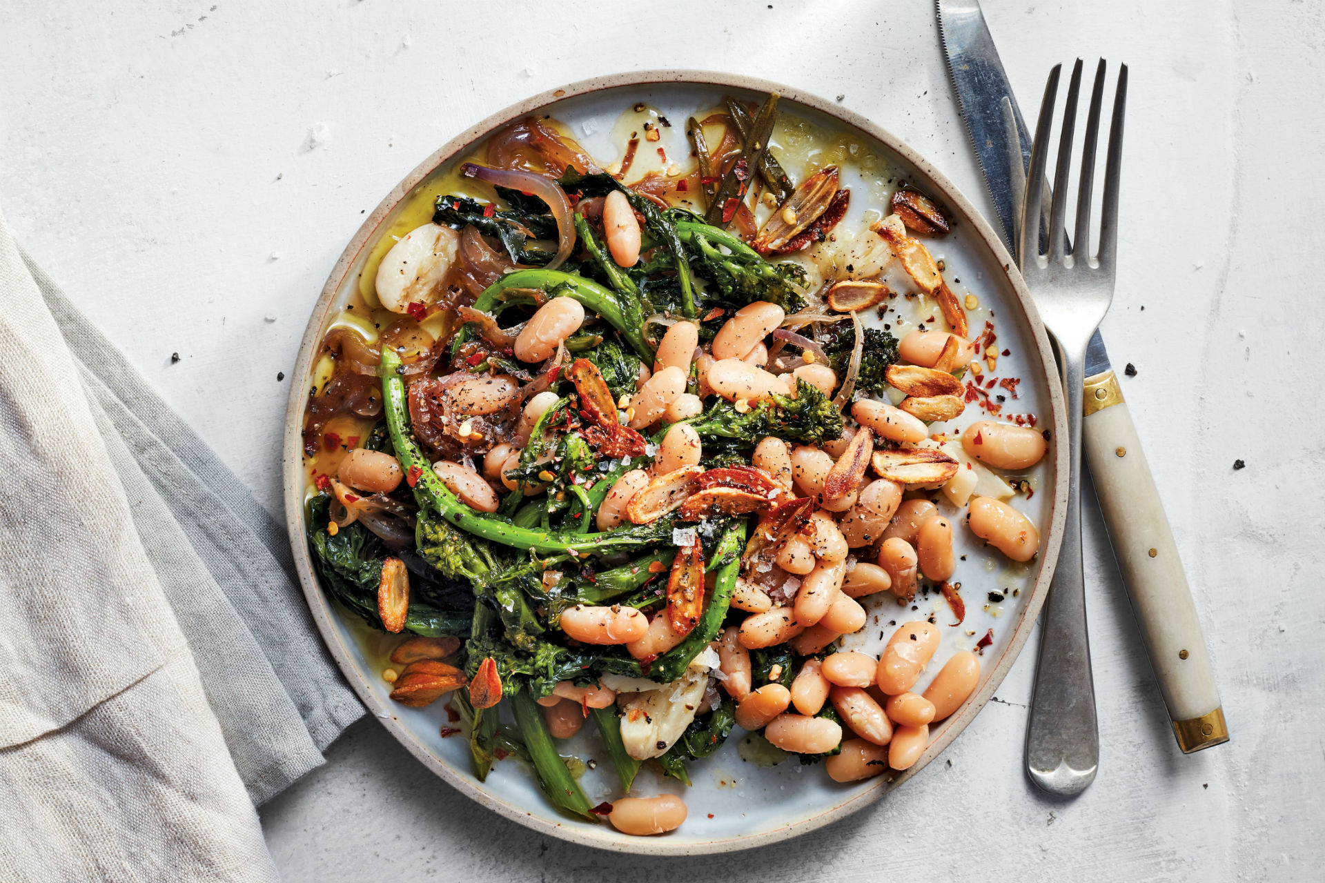 plate of beans and broccoli rabe