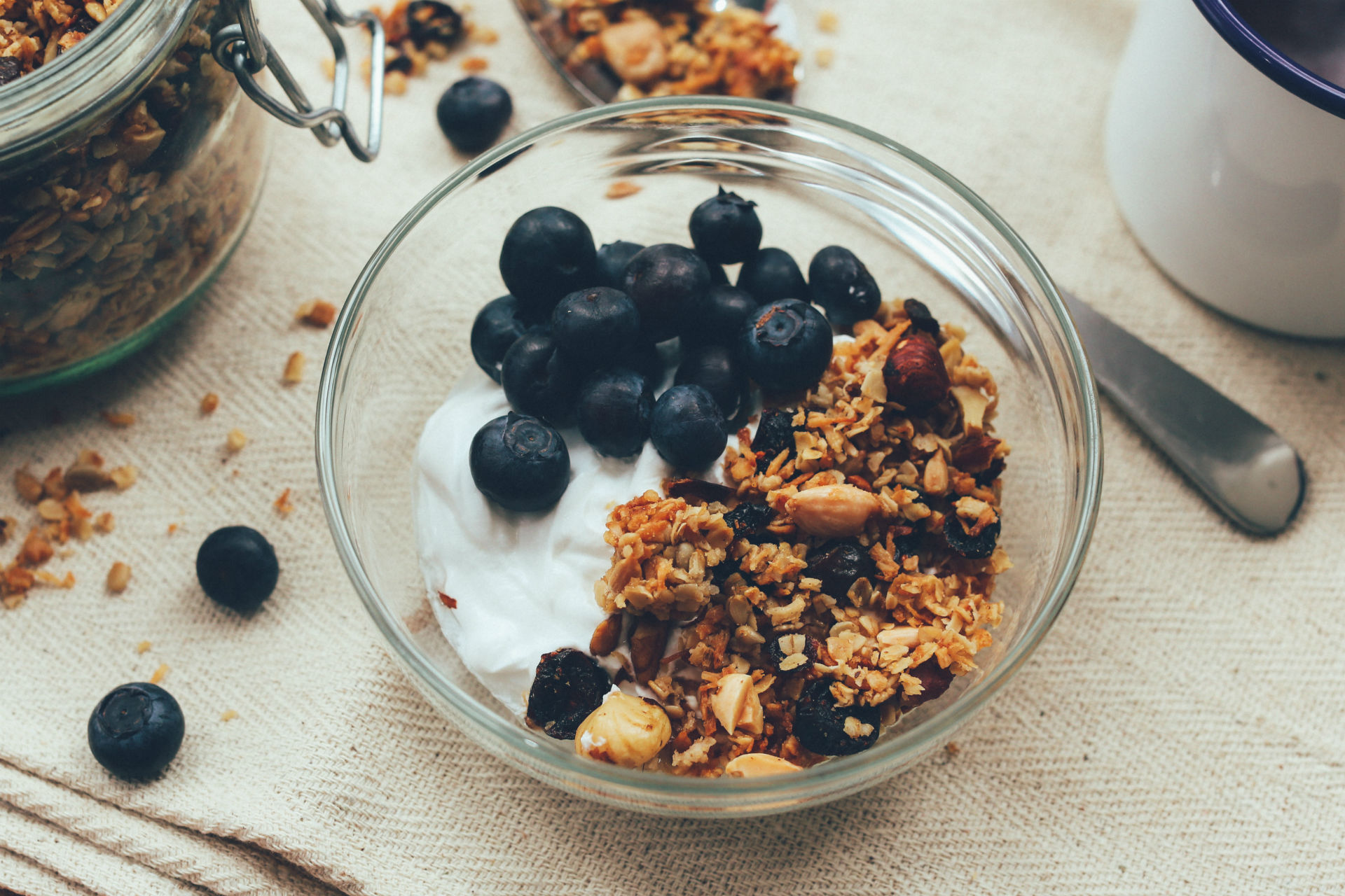granola and berries on yogurt