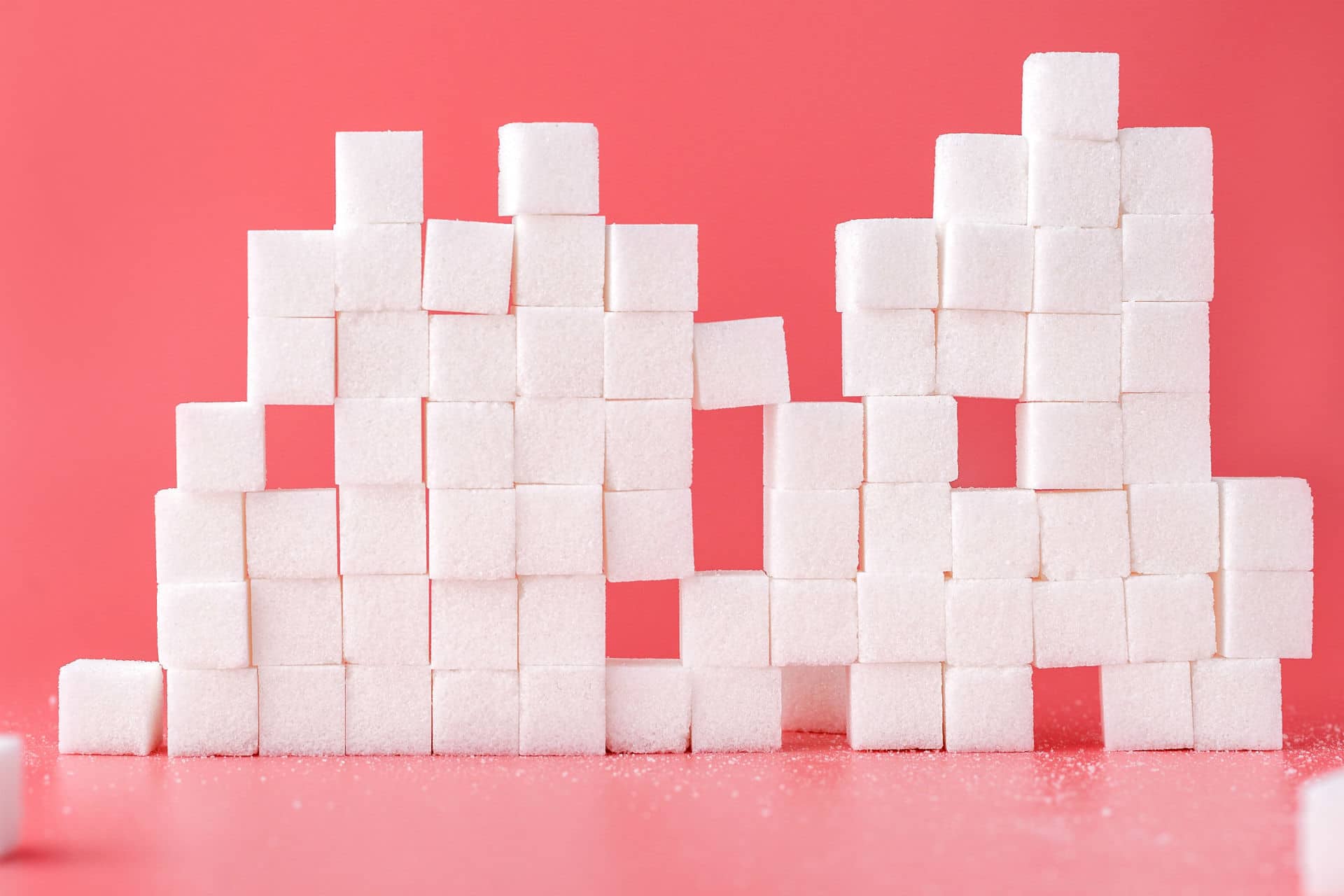 pile of sugar cubes made to look like a wall