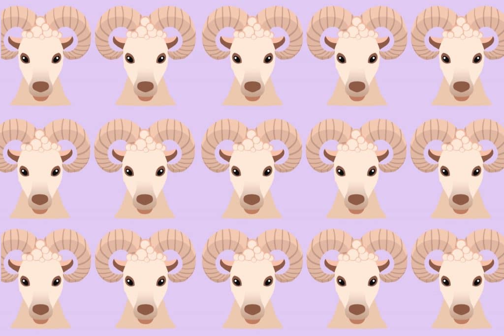 aries ram illustration multiples times on a patterned background