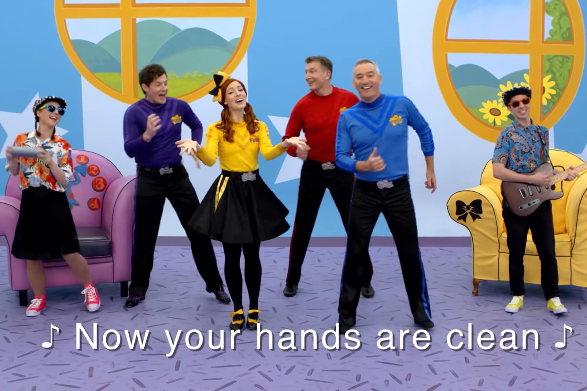The wiggles performing a hand-washing dance