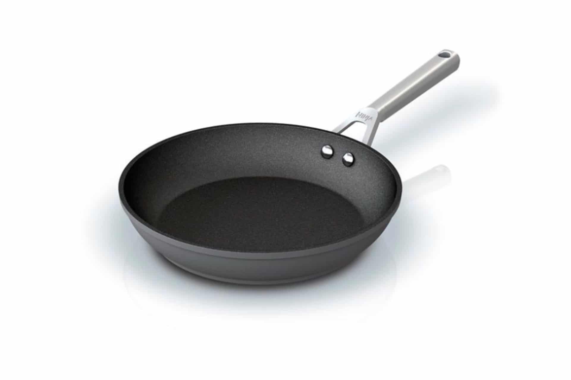 nonstick frying pan with stainless steel handle on a white background