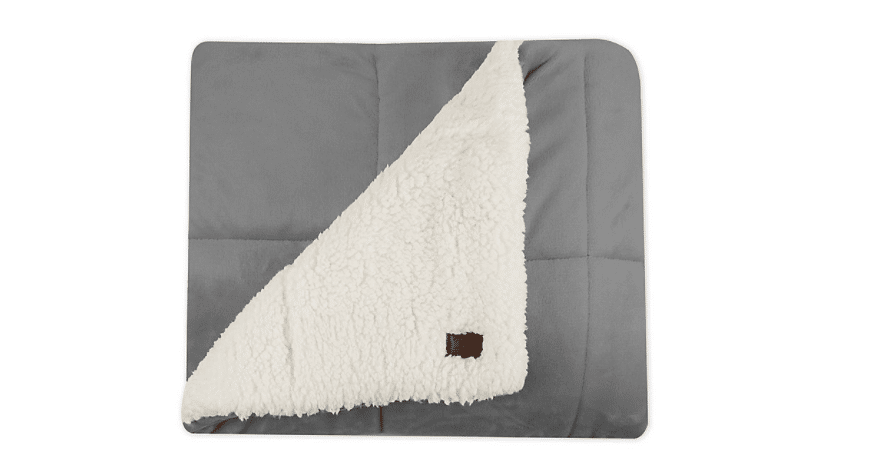 grey fuzzy blanket with wooly lining