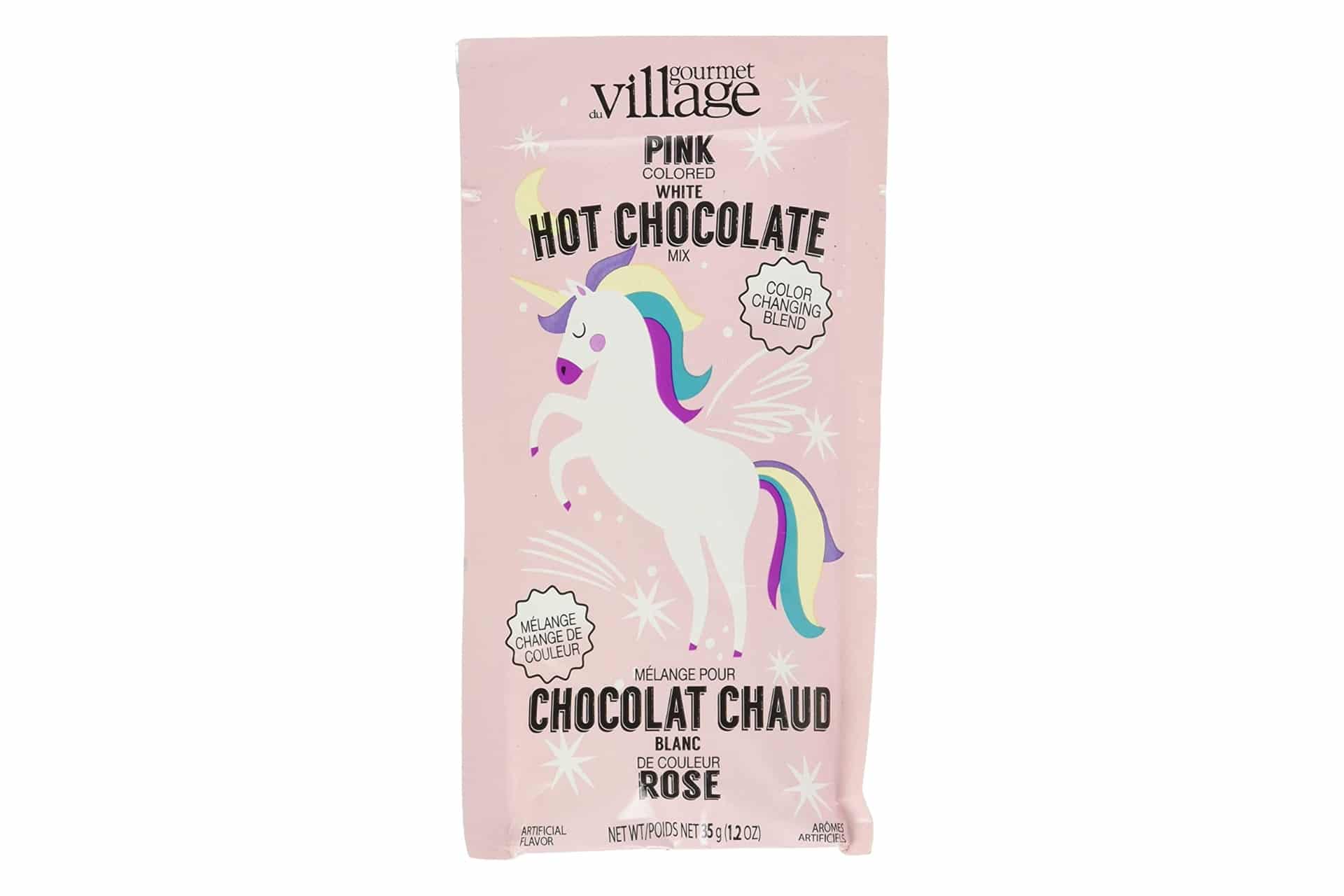 packet of hot chocolate with a unicorn illustration