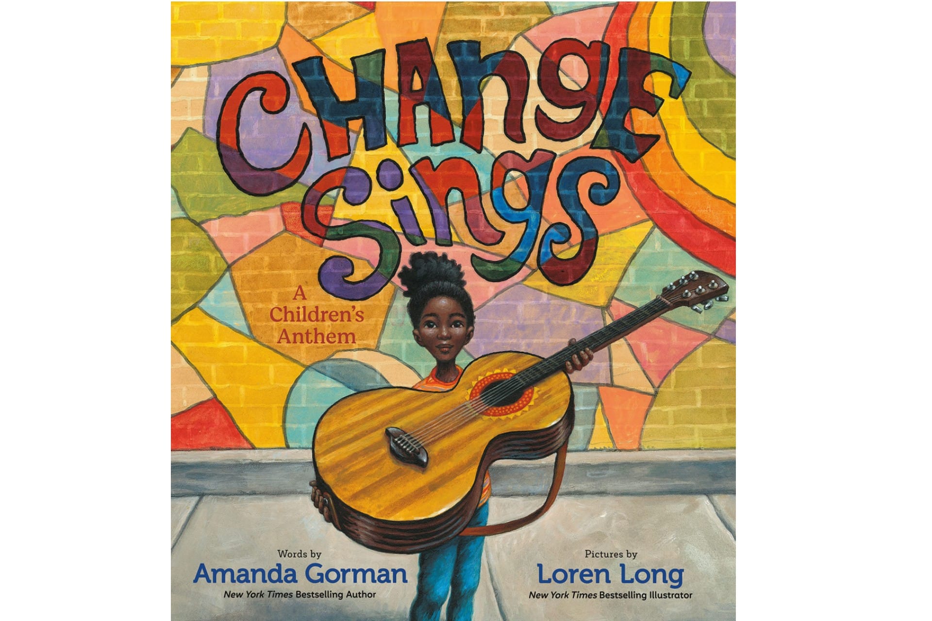 Book cover of a Black girl holds a guitar in front of a colourful wall
