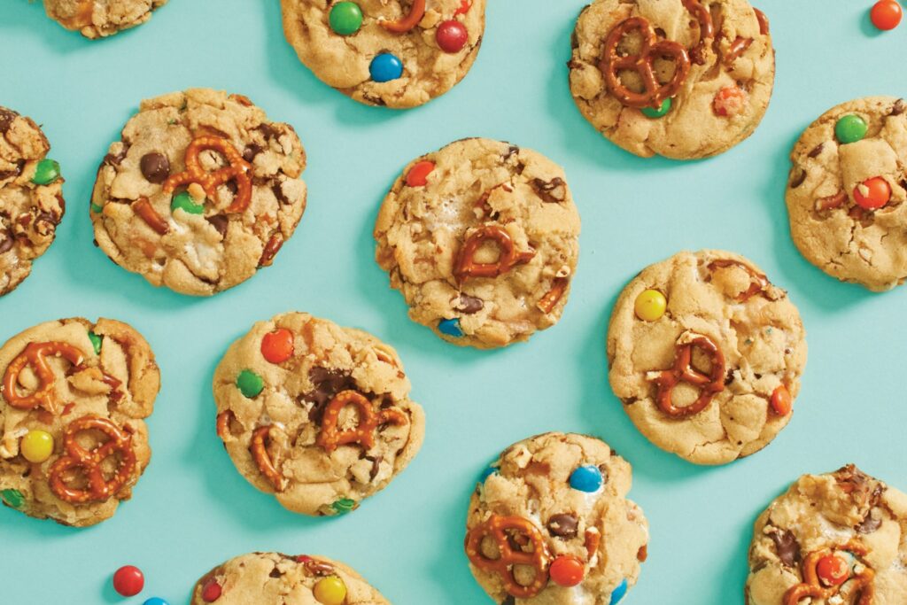 teal background with sweet and savoury wonderland cookies